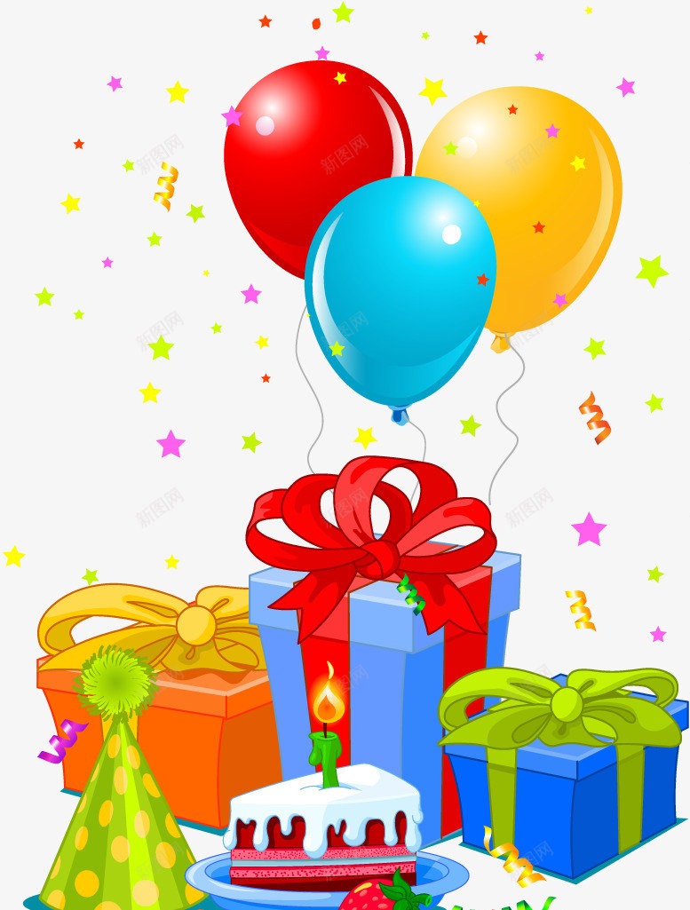生日礼物和气球png免抠素材_新图网 https://ixintu.com 气球 派对 生日 礼物