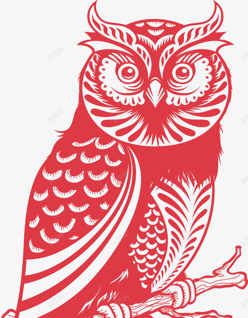 猫头鹰矢量图ai免抠素材_新图网 https://ixintu.com 剪纸 猫头鹰 窗花 矢量图