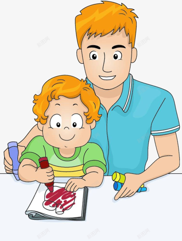 父亲教孩子画画png免抠素材_新图网 https://ixintu.com 孩子 父亲 画画 画笔
