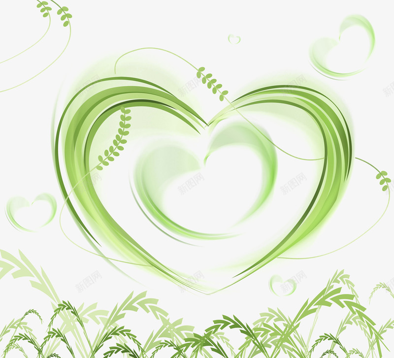 绿色心形爱情保鲜png免抠素材_新图网 https://ixintu.com 卡通心形 心形插图 心形符号 心形边框 情人节 镂空心形