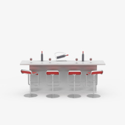 白色学生简单桌子红色凳子白色弧形简单吧台桌高清图片