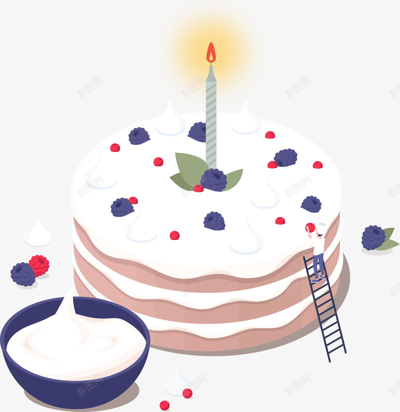 生日蛋糕上的梯子png免抠素材_新图网 https://ixintu.com 动漫动画 卡通手绘 梯子 生日蛋糕 蜡烛 装饰图