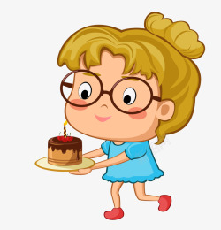 手托蛋糕卡通拿着蛋糕的女孩高清图片