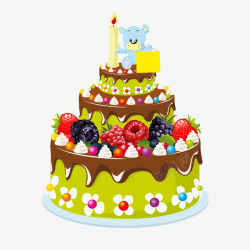 绿色小熊生日水果蛋糕高清图片