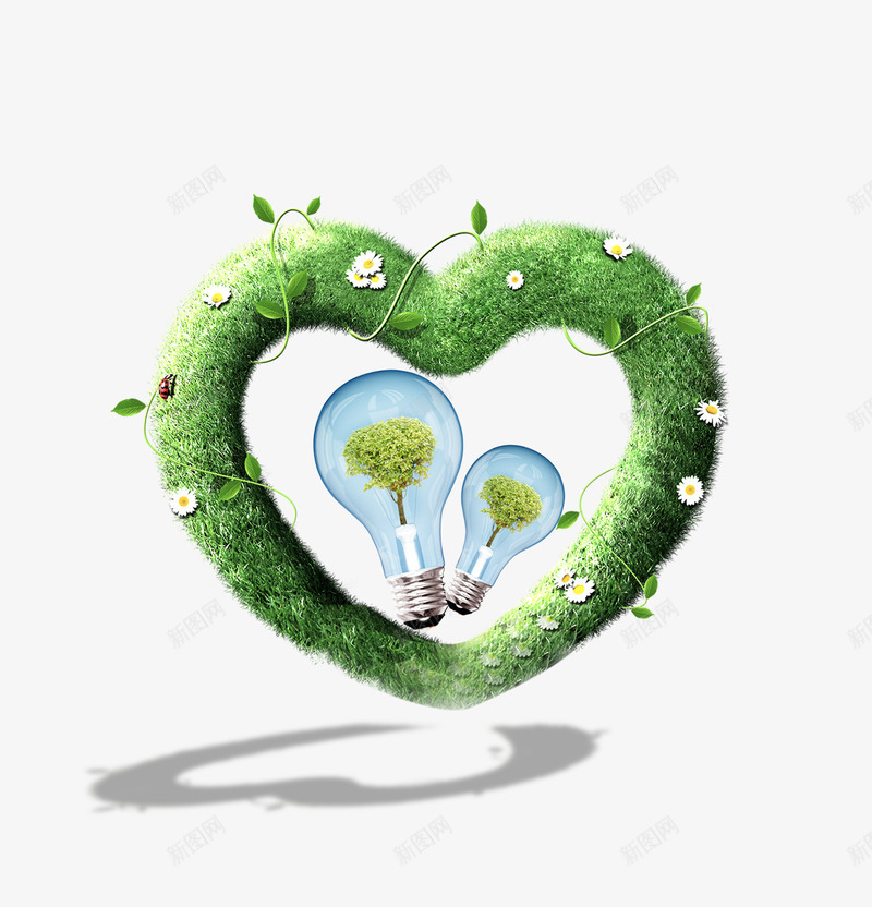 低碳节能环保海报png免抠素材_新图网 https://ixintu.com 低碳 创意爱心 灯泡 环保海报素材 绿草 节能 装饰素材