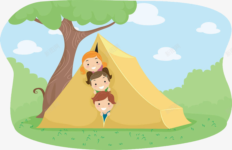 草坪上搭帐篷玩的孩子们png免抠素材_新图网 https://ixintu.com 卡通 可爱插图 孩子们 搭帐篷 玩 草地上的人 草坪上