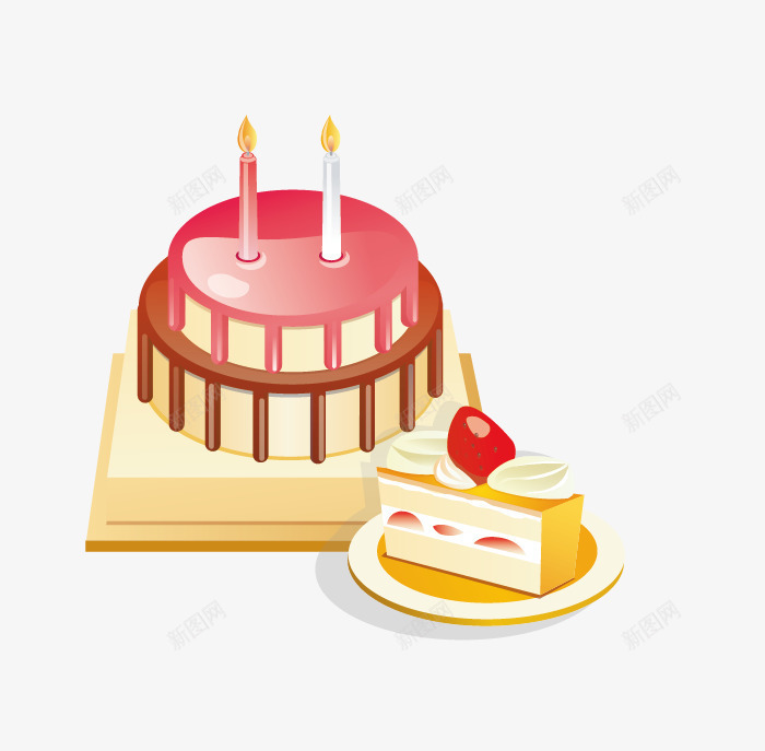 生日快乐蛋糕png免抠素材_新图网 https://ixintu.com 切开的蛋糕 生日素材 矢量蛋糕 矢量蜡烛 草莓