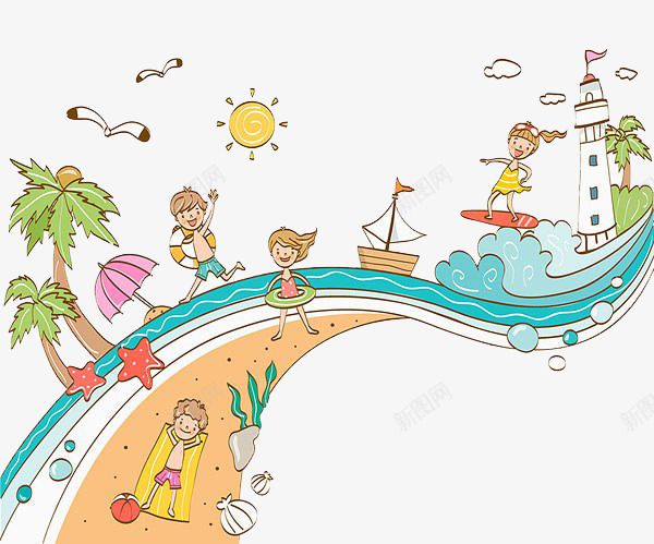 孩子们在沙滩上玩耍png免抠素材_新图网 https://ixintu.com 卡通 孩子 沙滩 玩耍