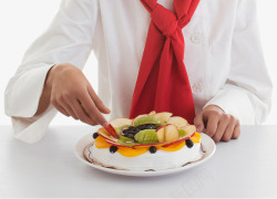 厨师制服水果生日蛋糕高清图片