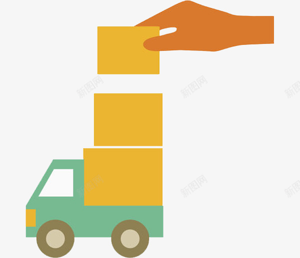 手堆货品png免抠素材_新图网 https://ixintu.com 卡通 手指 手绘 橘色 水彩 绿色 货品 货车 运输