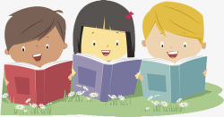 可爱卡通人物草地上看书的孩子素材