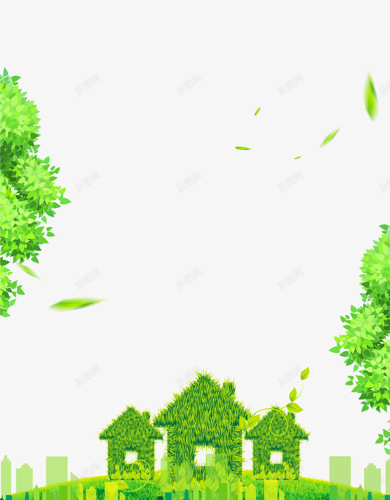 绿色清新创意环保海报背景png免抠素材_新图网 https://ixintu.com 创意设计 树叶 海报 清新 绿色 草地