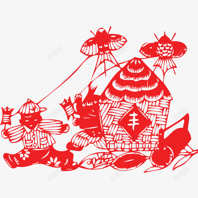 丰收png免抠素材_新图网 https://ixintu.com 剪纸 收获 粮食 红色