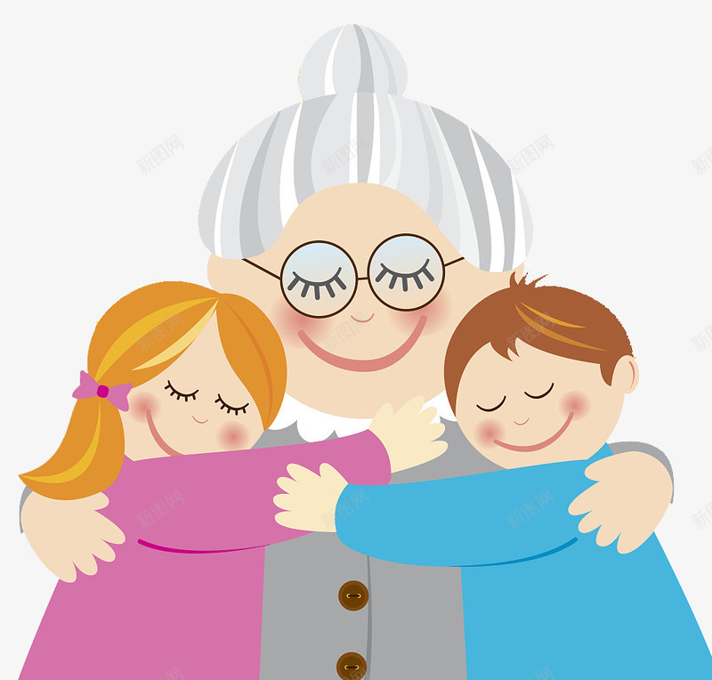 卡通抱着奶奶的男孩女孩png免抠素材_新图网 https://ixintu.com 卡通 女孩 抱着奶奶 拥抱 温馨画面 男孩 老人与孩子 老人和孩子
