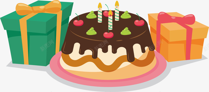 准备的生日蛋糕和礼物png免抠素材_新图网 https://ixintu.com 巧克力蛋糕 生日礼物 矢量png 礼物盒 送你的礼物 送礼物