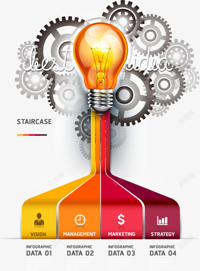 PPT元素png免抠素材_新图网 https://ixintu.com PPT元素 信息图表 创意 数据分析 灯泡 立体 视觉 齿轮