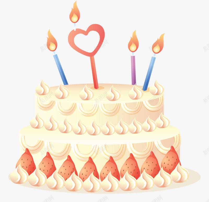 插着心形蜡烛的蛋糕png免抠素材_新图网 https://ixintu.com 卡通蛋糕 奶油蛋糕 手绘 生日蛋糕 草莓蛋糕 蜡烛