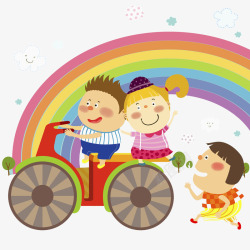 彩色小车彩虹下玩耍的孩子高清图片
