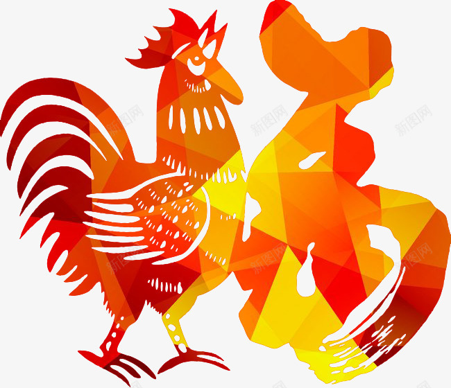 剪纸艺术鸡福png免抠素材_新图网 https://ixintu.com 剪纸 动物 喜庆 彩色 抽象鸡 福字 鸡