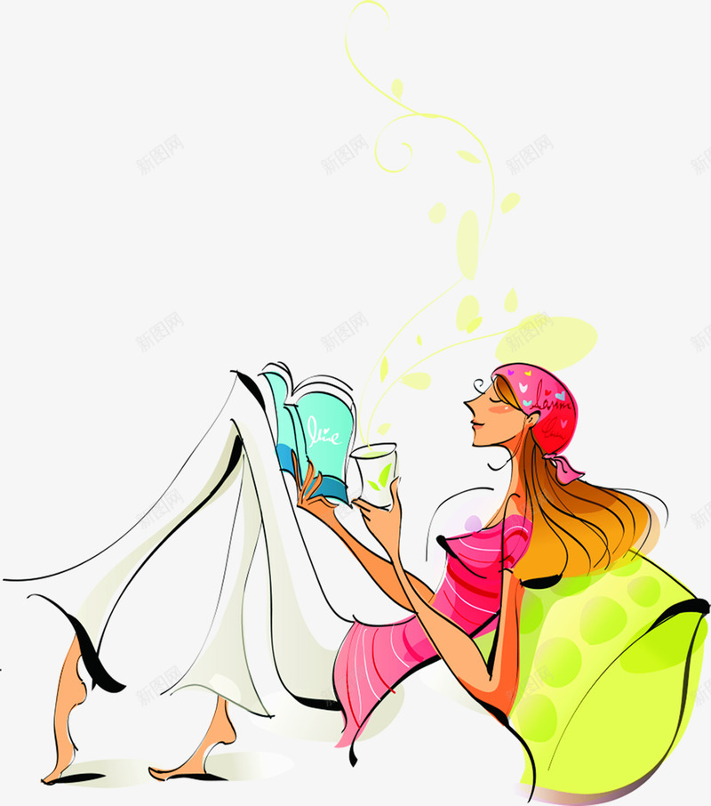 夏日海报喝咖啡看书卡通人物png免抠素材_新图网 https://ixintu.com 人物 卡通 咖啡 夏日 海报