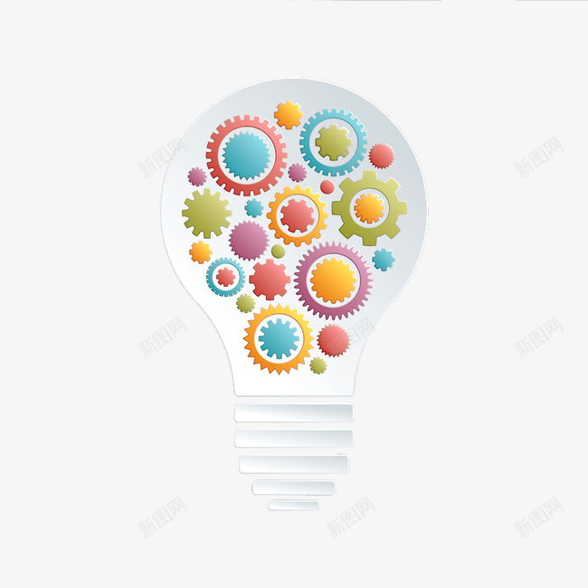 创意电灯泡png免抠素材_新图网 https://ixintu.com 创意电灯泡 彩色 装饰 齿轮