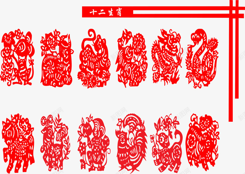 传统剪纸png免抠素材_新图网 https://ixintu.com 中国风 传统手艺 十二生肖剪纸花纹