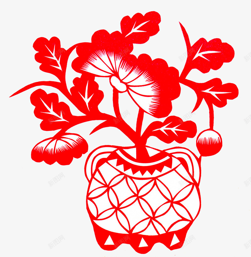 铜板装饰的花盆里的植物png免抠素材_新图网 https://ixintu.com 中国风 创意 剪纸 卡通 商务 手绘 窗花 红色 花盆 铜板形