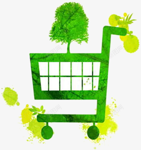 绿色环保购物车创意png免抠素材_新图网 https://ixintu.com 创意 环保 绿色 购物车