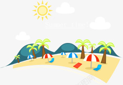 沙滩风景插画素材