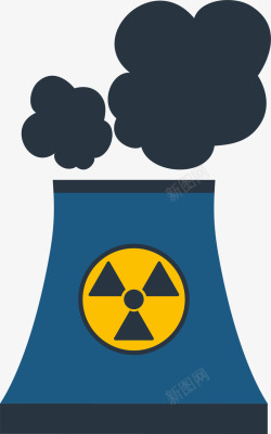 蓝色扁平核工厂污染素材