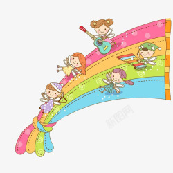 琴卡通彩虹窗帘桥高清图片