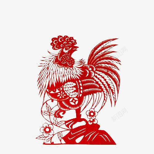 2017春节鸡psd免抠素材_新图网 https://ixintu.com 中国春节 剪纸画 红色鸡 鸡