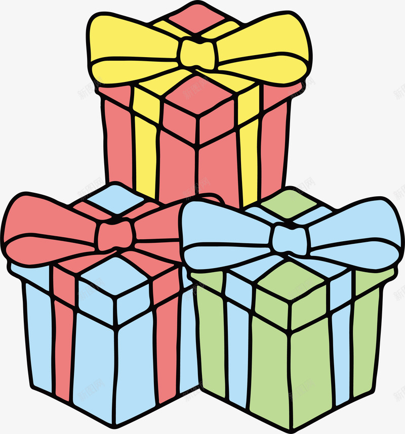 手绘礼物堆png免抠素材_新图网 https://ixintu.com 彩色礼盒 手绘礼物 生日礼物 矢量png 礼物堆 送礼物