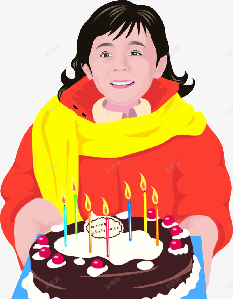 卡通手绘拿着蛋糕的女孩png免抠素材_新图网 https://ixintu.com 卡通 女孩 手托着蛋糕 生日蛋糕 红色衣服