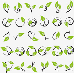 绿色卡通植物环保线条矢量图素材