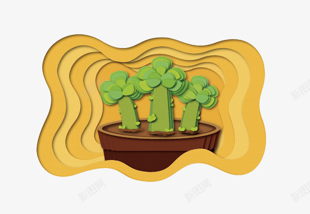盆栽剪纸psd免抠素材_新图网 https://ixintu.com 剪纸 植物 盆栽