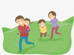 卡通插图矢量着急跑卡通插图草地上跑的一家人高清图片