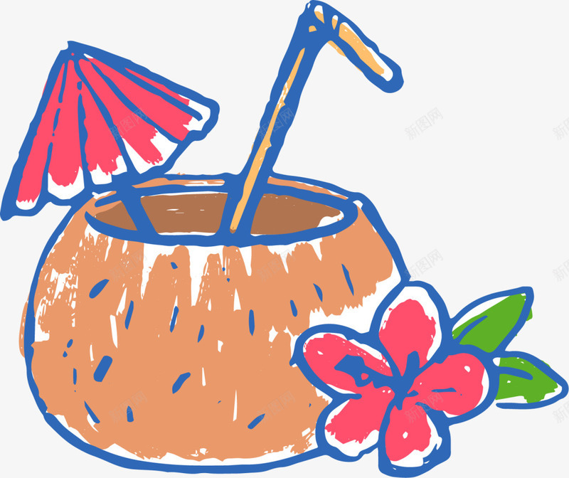 夏日水果棕色椰子png免抠素材_新图网 https://ixintu.com 夏日水果 手绘椰子 棕色椰子 椰子汁 水彩 绘画