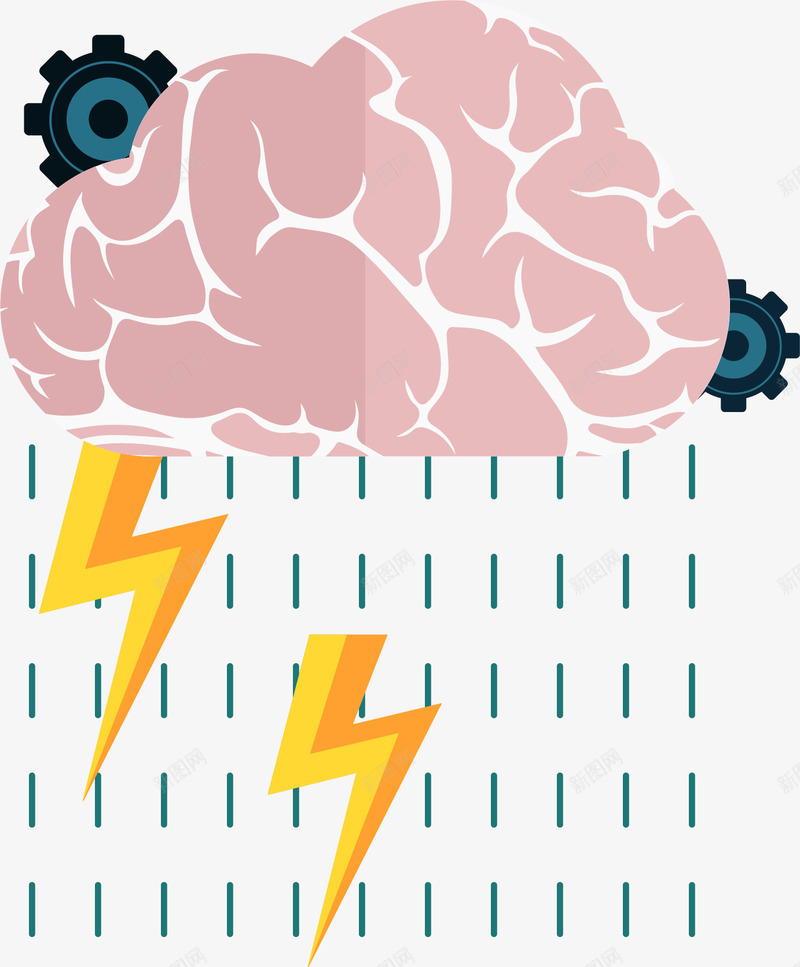 头脑风暴png免抠素材_新图网 https://ixintu.com 创意 大脑 头脑风暴 闪电 齿轮