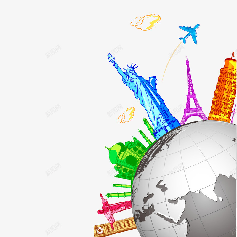 旅行卡通画png免抠素材_新图网 https://ixintu.com 地球免费png下载 地球矢量图 彩色旅行照片 旅行地球 旅行城市一览图