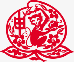 中国风猴子红色剪纸素材