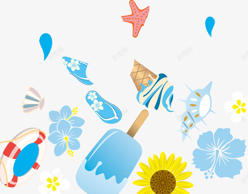 清凉夏日卡通海滩png免抠素材_新图网 https://ixintu.com 卡通 夏日 海滩 清凉 素材