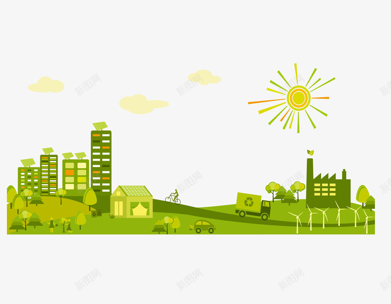 绿色城市环保城市矢量图ai免抠素材_新图网 https://ixintu.com 300像素图 AI图免抠 低碳 城市 大图免抠 手绘 环保 高清免抠 矢量图