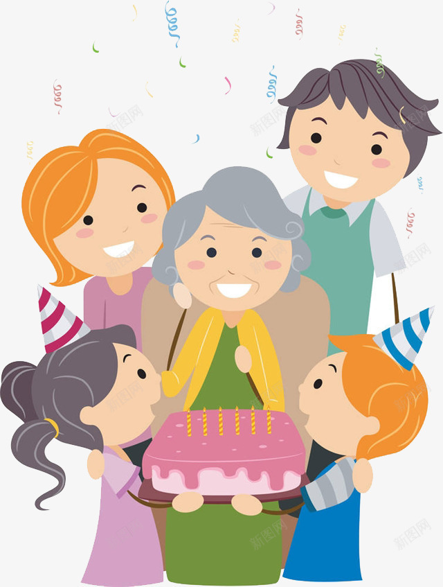 给奶奶庆生png免抠素材_新图网 https://ixintu.com 卡通手绘 奶奶和孙子 孝顺 小女孩生日快乐 生日快乐 生日蛋糕 装饰