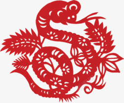 红色中国风剪纸小蛇素材