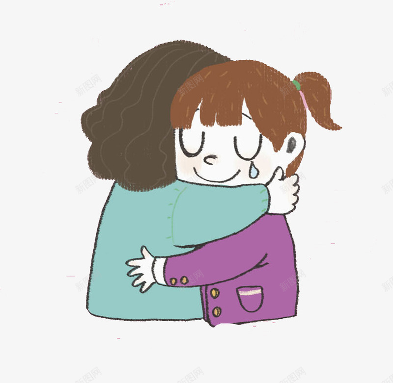 拥抱的母女png免抠素材_新图网 https://ixintu.com 卡通 女孩 孩子 手绘 母亲 母女拥抱 水彩 泪水