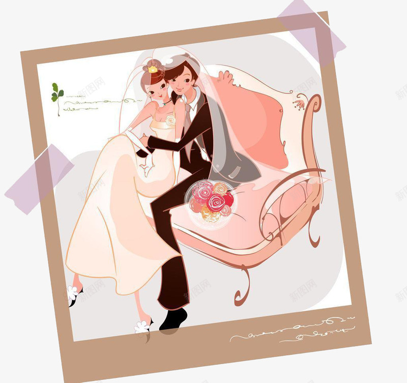 卡通结婚照片元素png免抠素材_新图网 https://ixintu.com 元素 卡通 照片 结婚