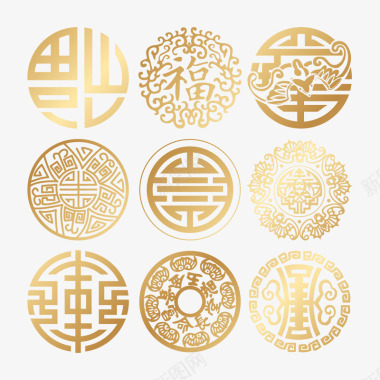 中国传统元素窗花剪纸标图标图标