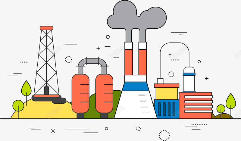 卡通企业矢量图eps免抠素材_新图网 https://ixintu.com 企业 化工产业 化工企业 化工工厂 卡通企业 污染 矢量图