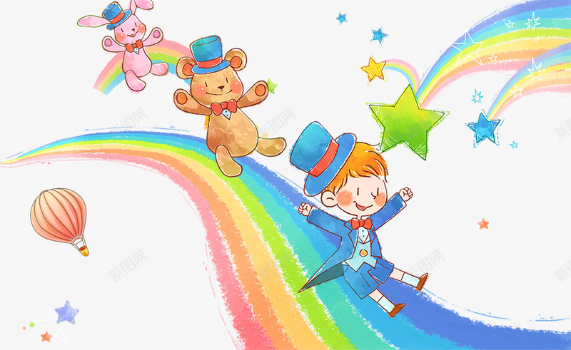玩耍的男孩png免抠素材_新图网 https://ixintu.com 卡通 可爱 小熊 少儿 幼儿 幼儿园 彩虹 玩耍 男孩